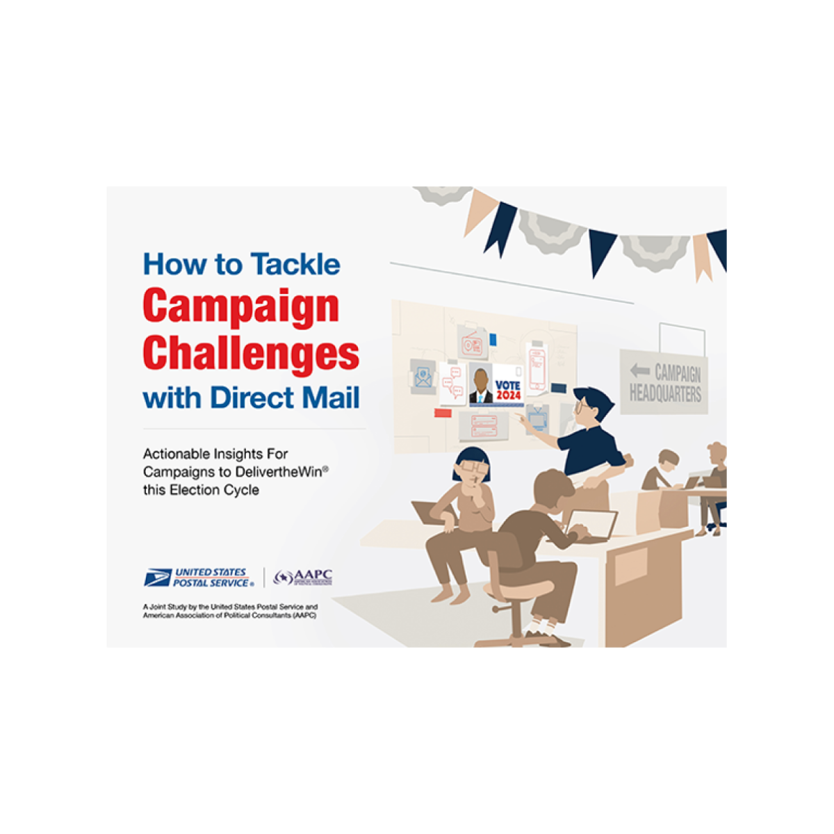 Cover image from the white paper depicting people working at a campaign headquarters.